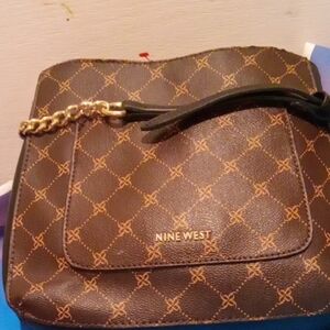 Nine West Dark Brown Patterned Crossbody Bag